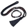 108 Bead Mala Handmade w/ Natural Red Tiger Eye & Black Onyx Stones