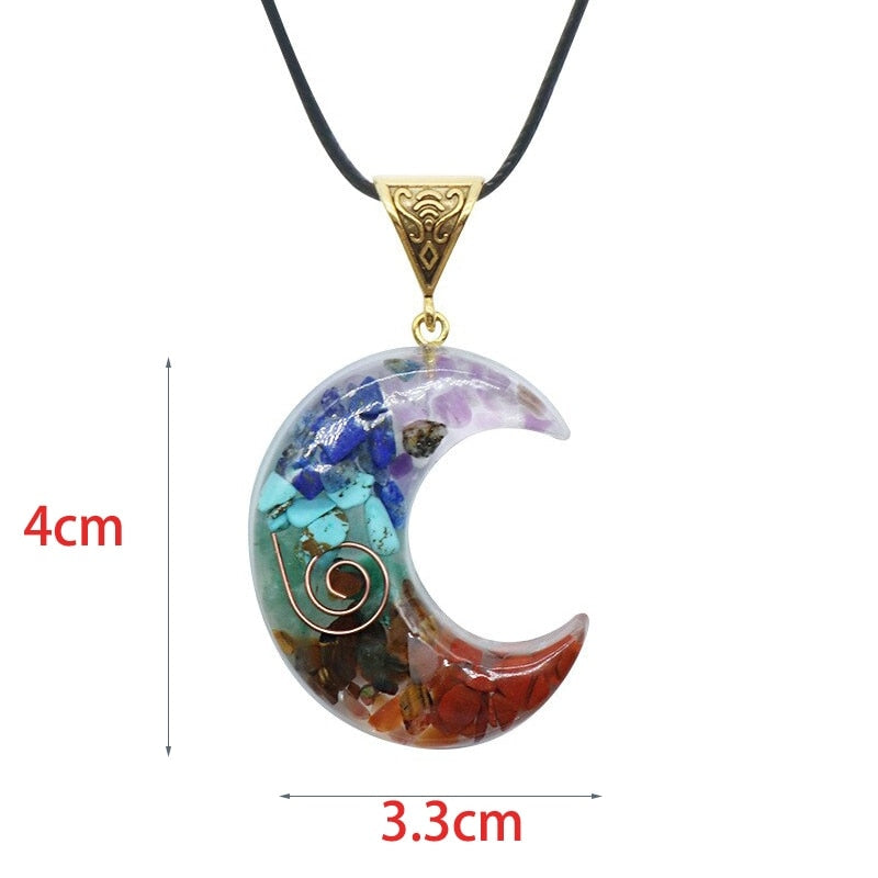 7 Chakras Crescent Moon Crystal Pendant Necklace