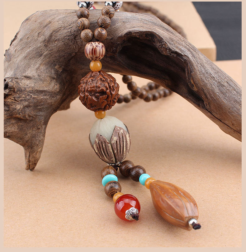 Tibetan Buddhist Handmade Mala w/ Wood Beaded Pendant