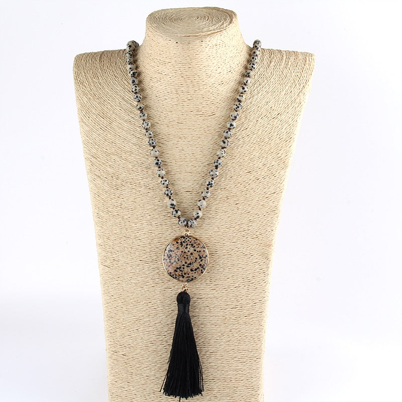 Semi Precious Stone Beaded Necklace w/ Tassel