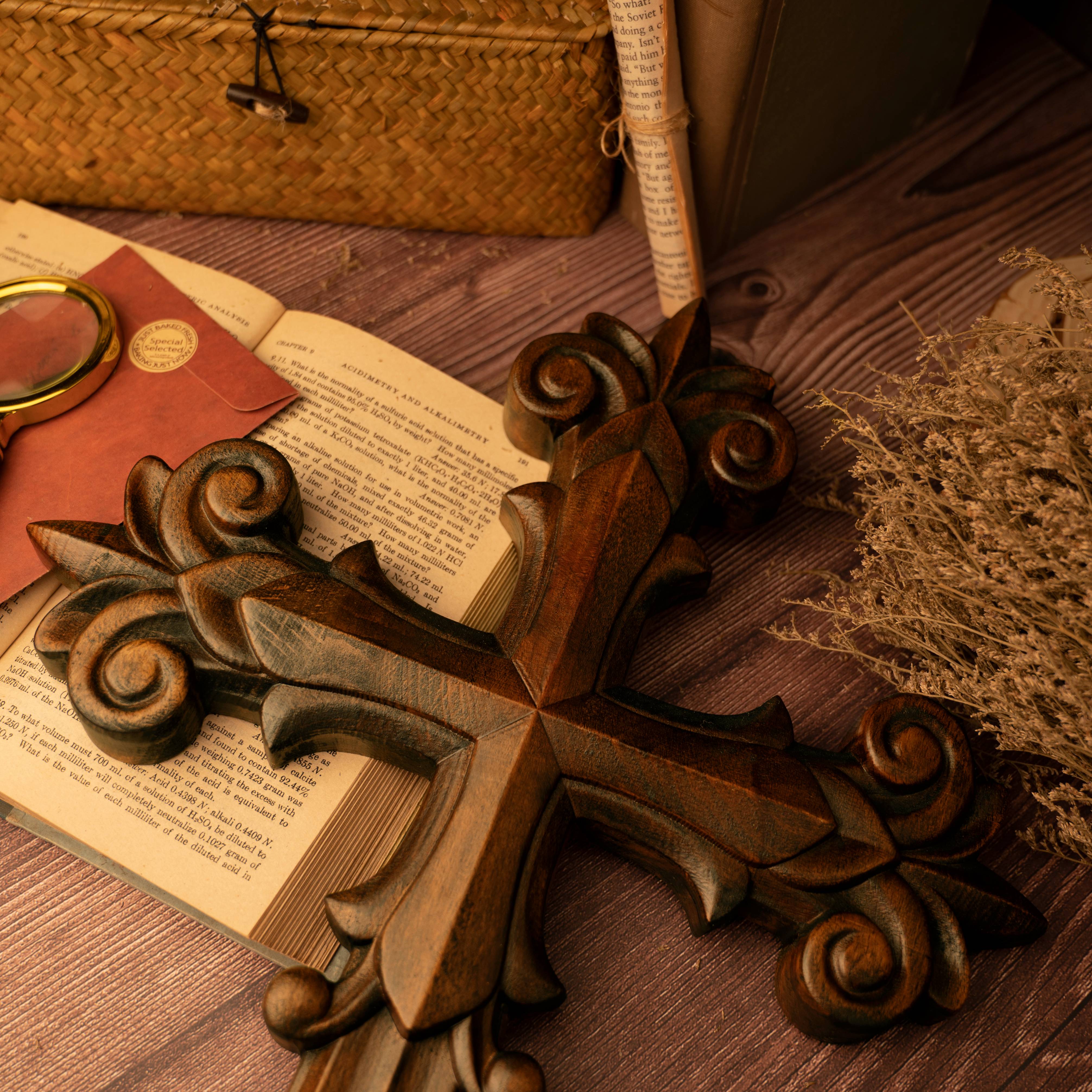 Wooden Cross Carved from Solid Beech Wood