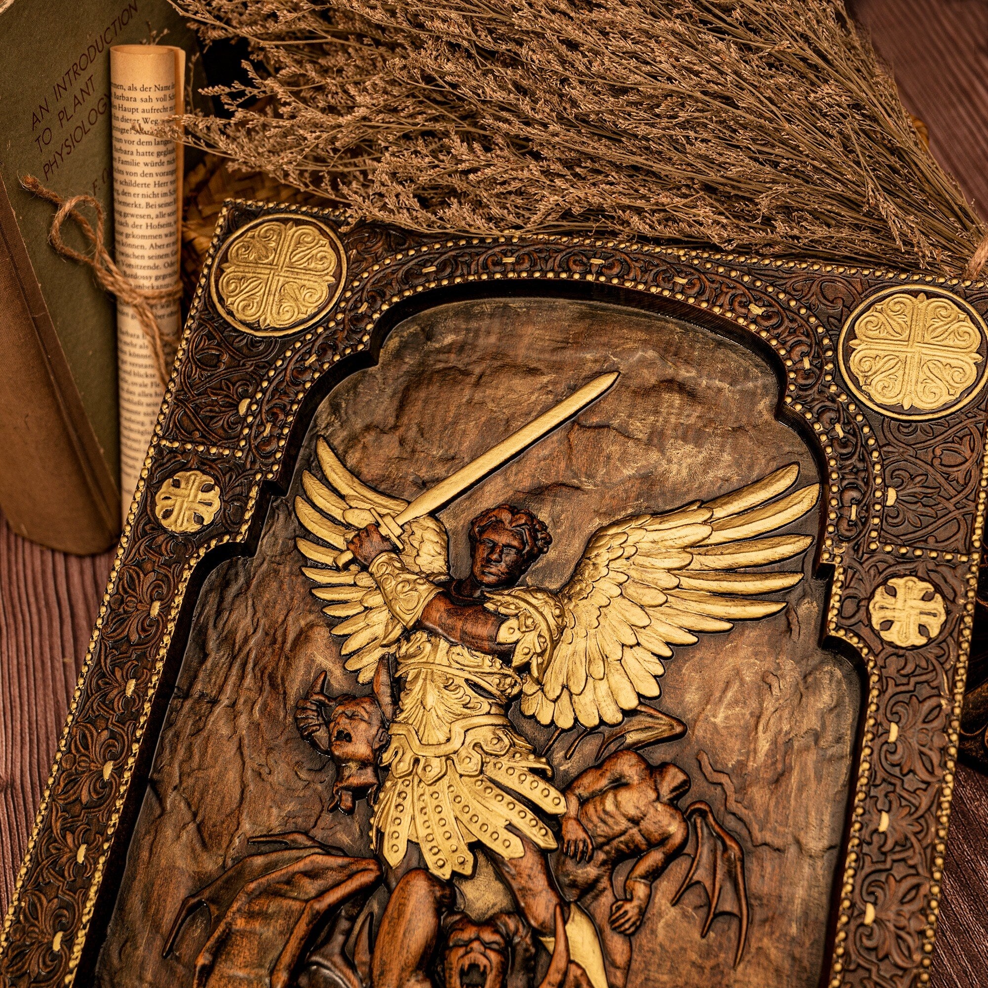 Archangel Saint Michael Natural Solid Wood Plaque