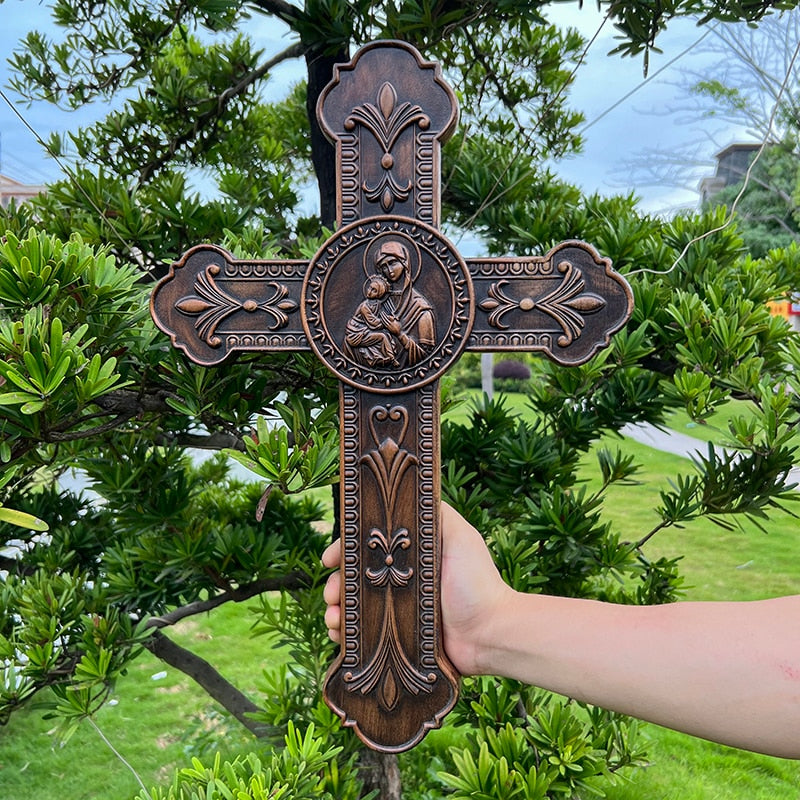 Virgin Mary with Baby Jesus on the Holy Cross Wood Carving