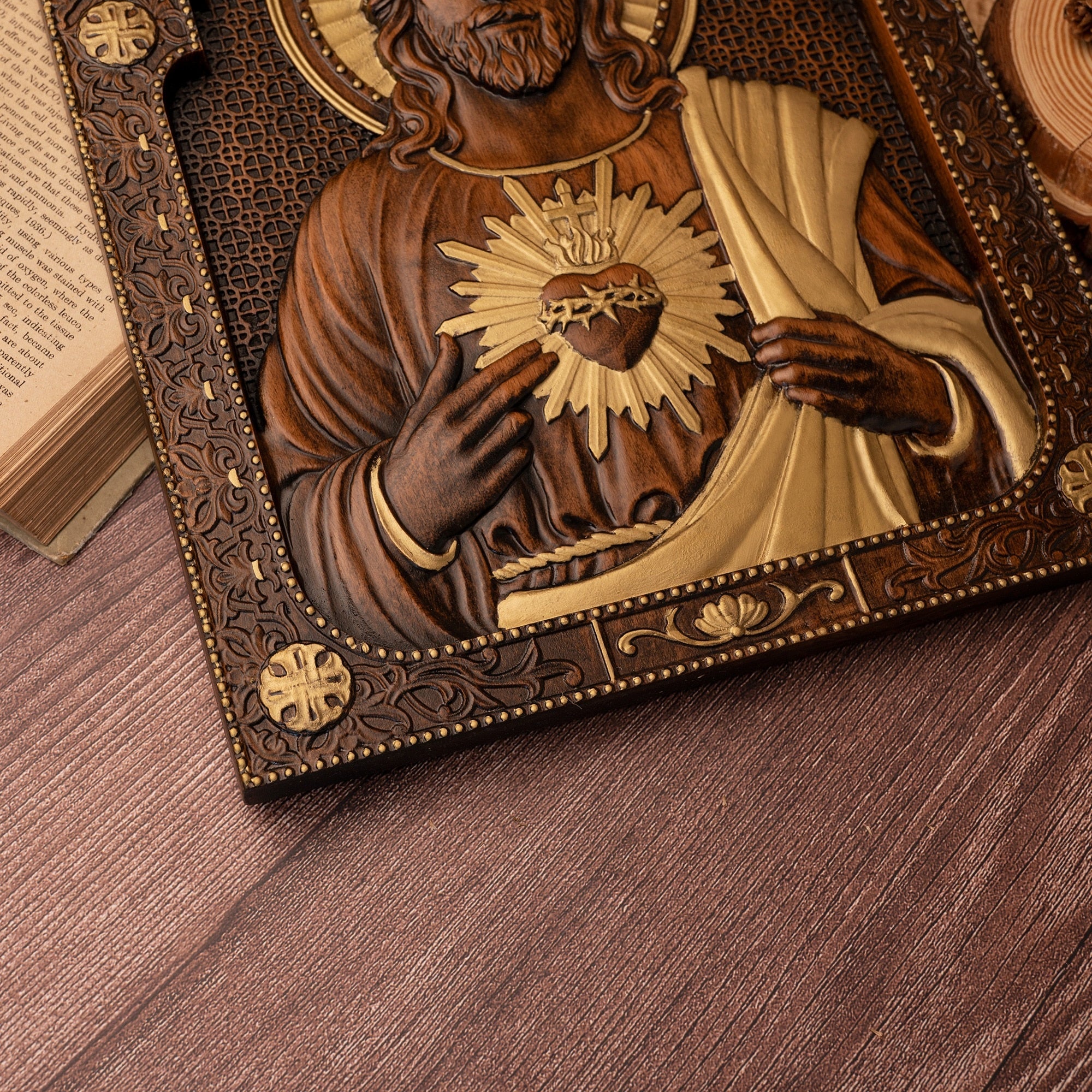 Jesus Sacred Heart Wood Plaque Handmade