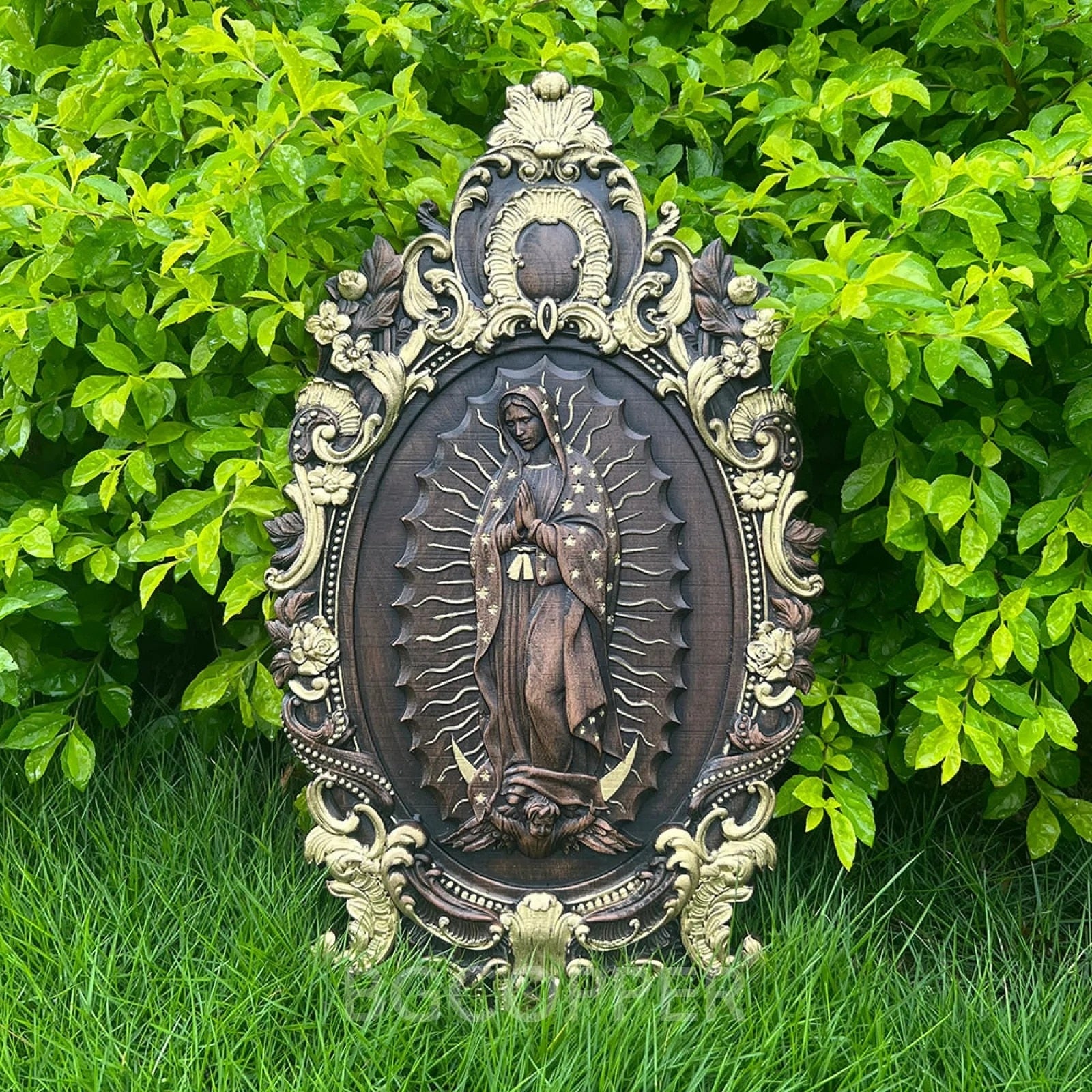 Virgin Mary Lady of Guadalupe Wood Plaque