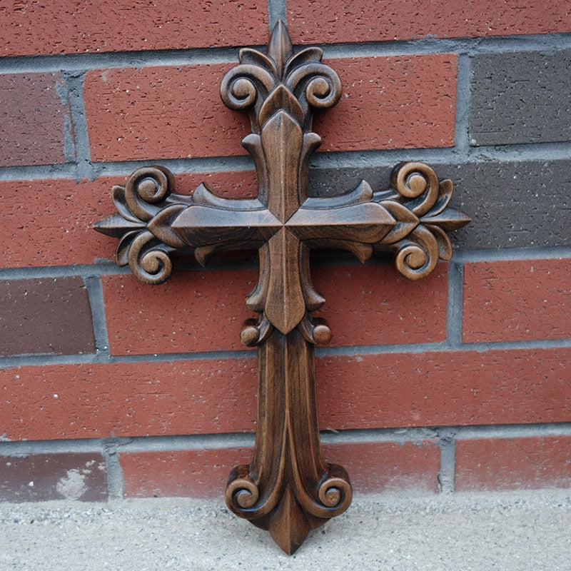 Wooden Cross Carved from Solid Beech Wood