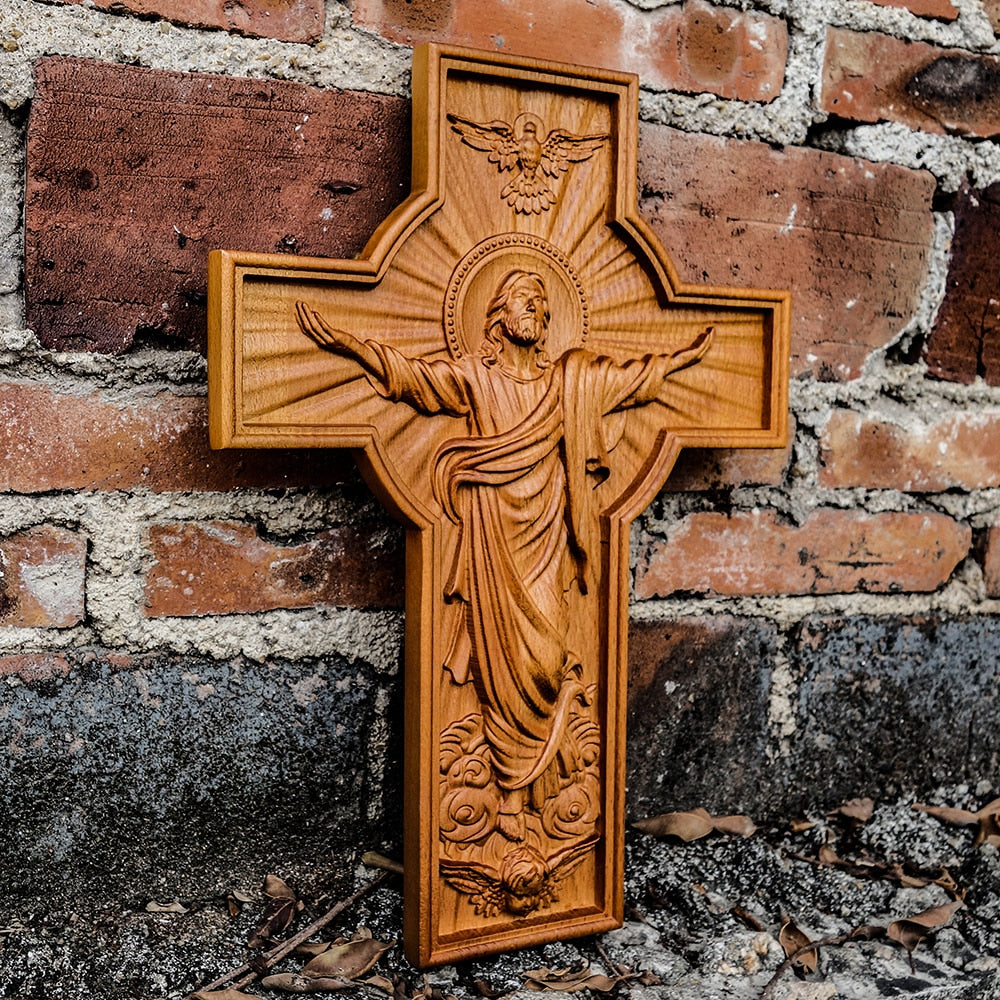 Christ Ascension Holy Cross Wooden Carving