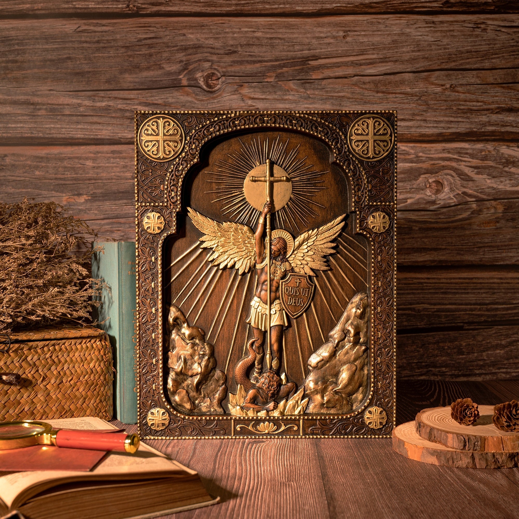 Archangel Saint Michael Icon Wooden Carving