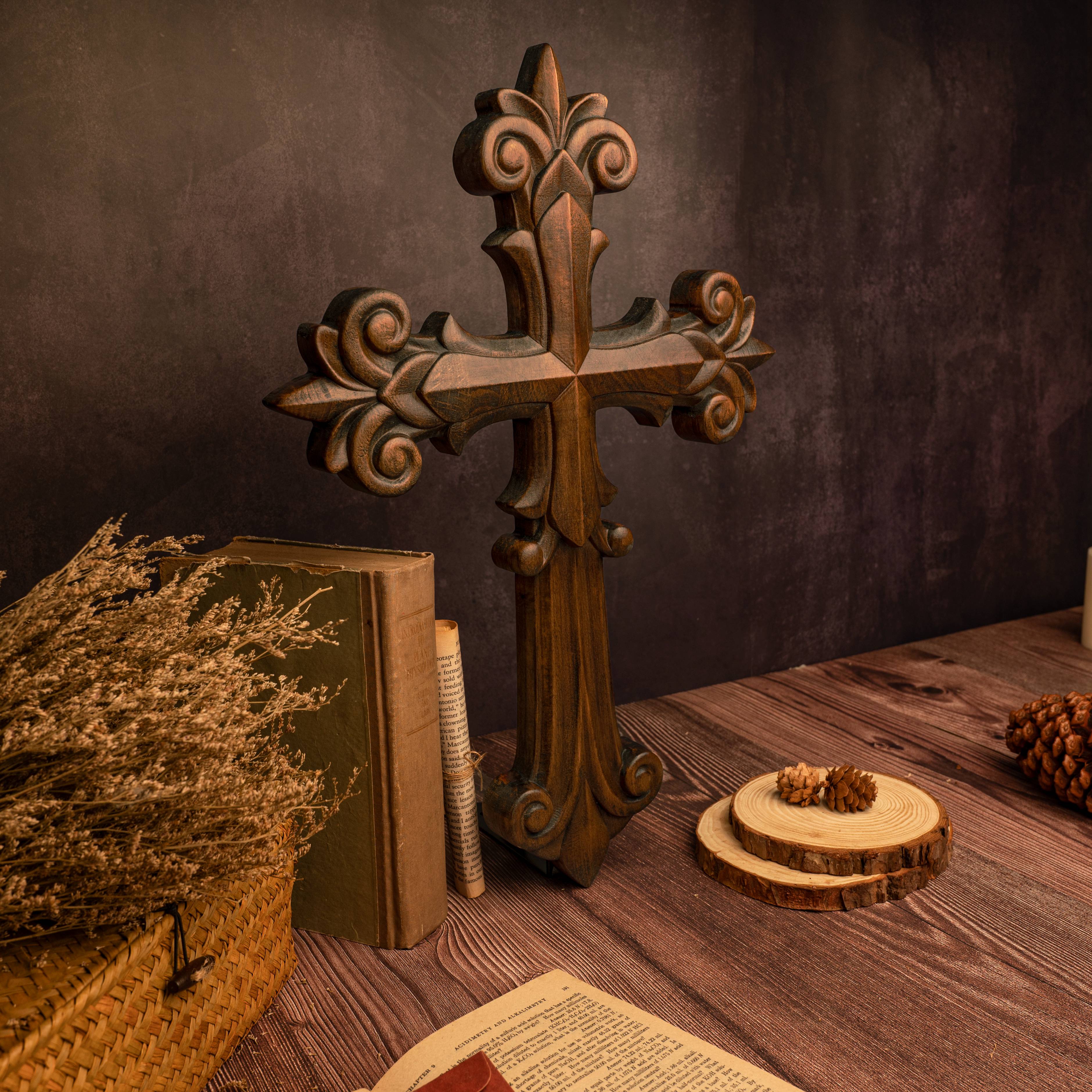 Wooden Cross Carved from Solid Beech Wood