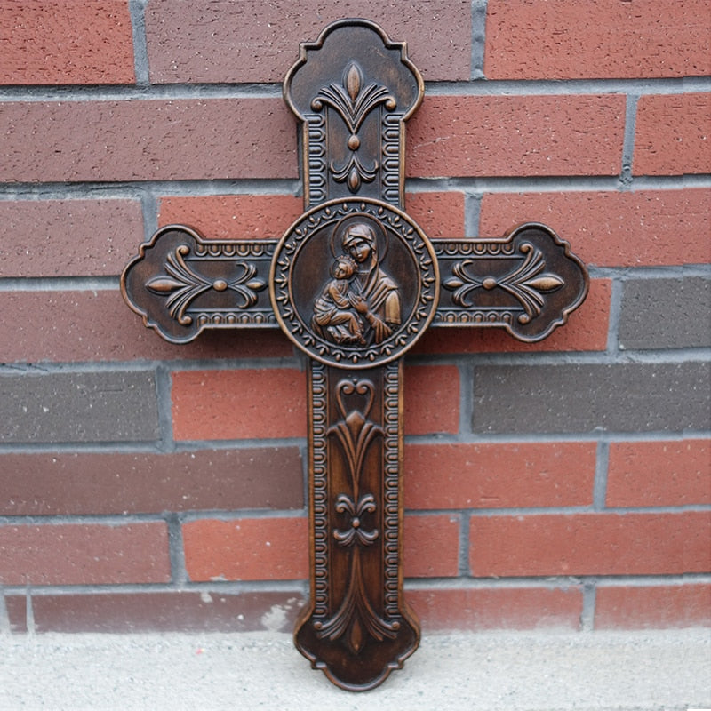 Virgin Mary with Baby Jesus on the Holy Cross Wood Carving