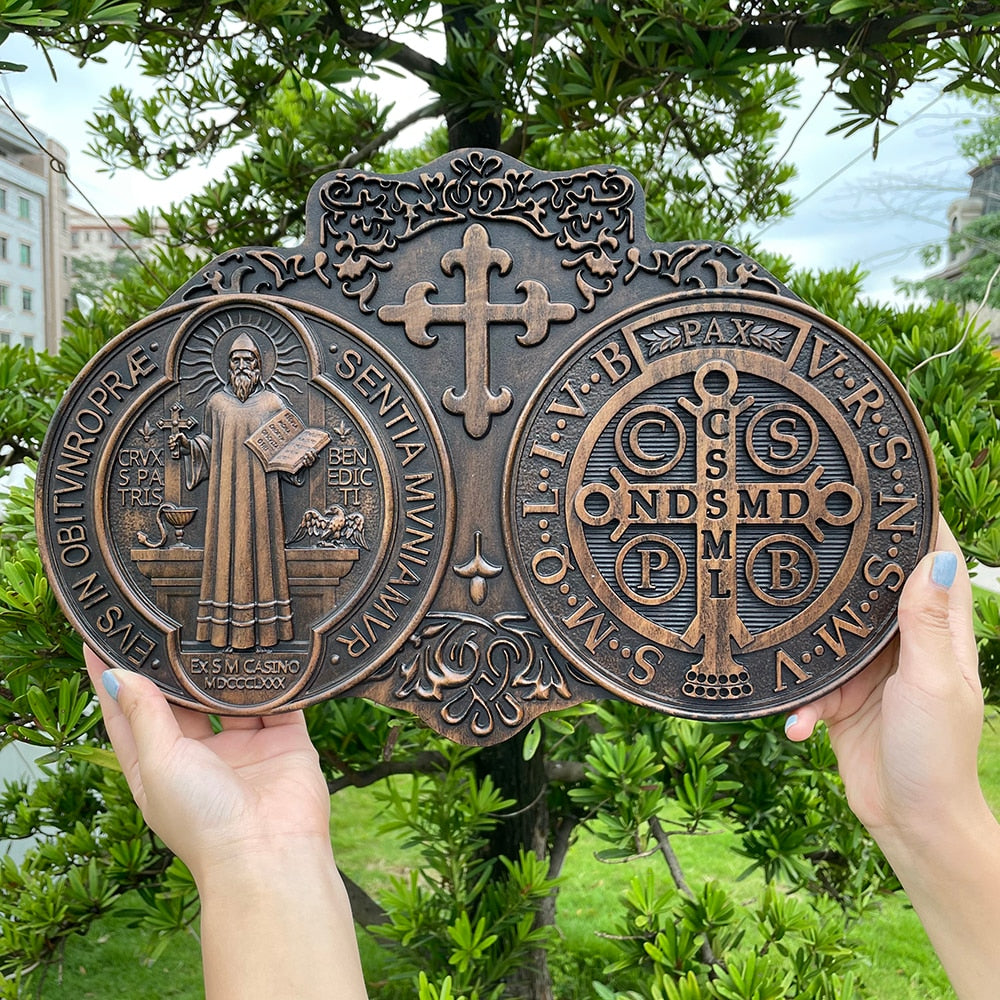 Saint Benedict Plaque Carved from Solid Wood