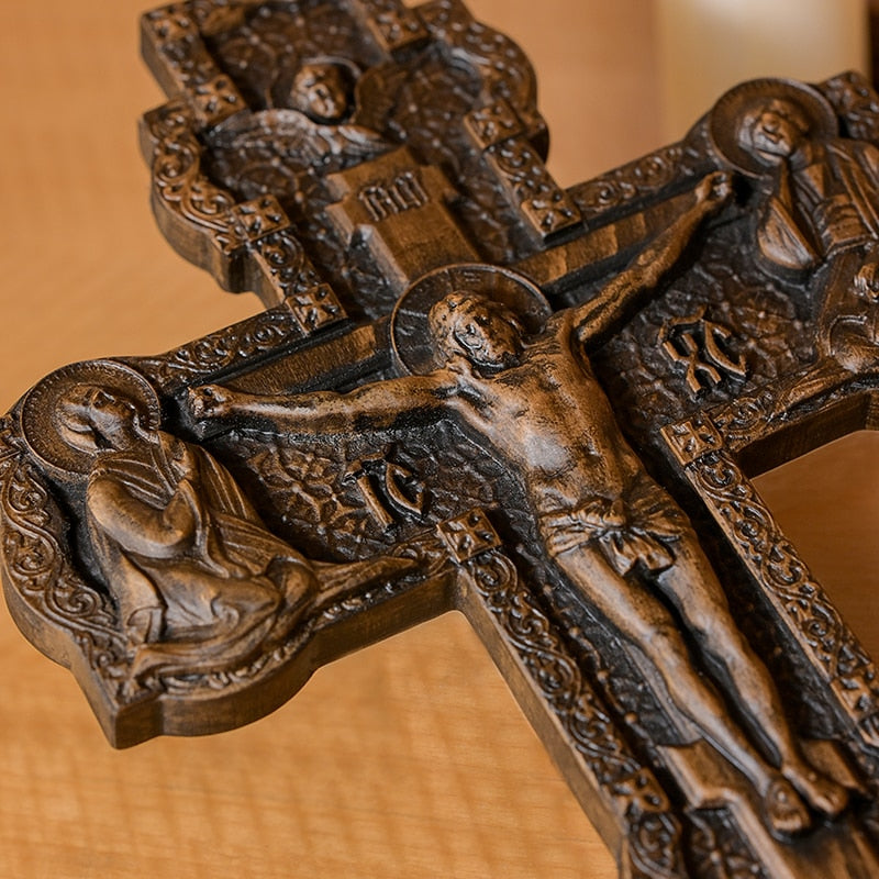 Jesus on the Holy Cross Carved from Solid Beech Wood