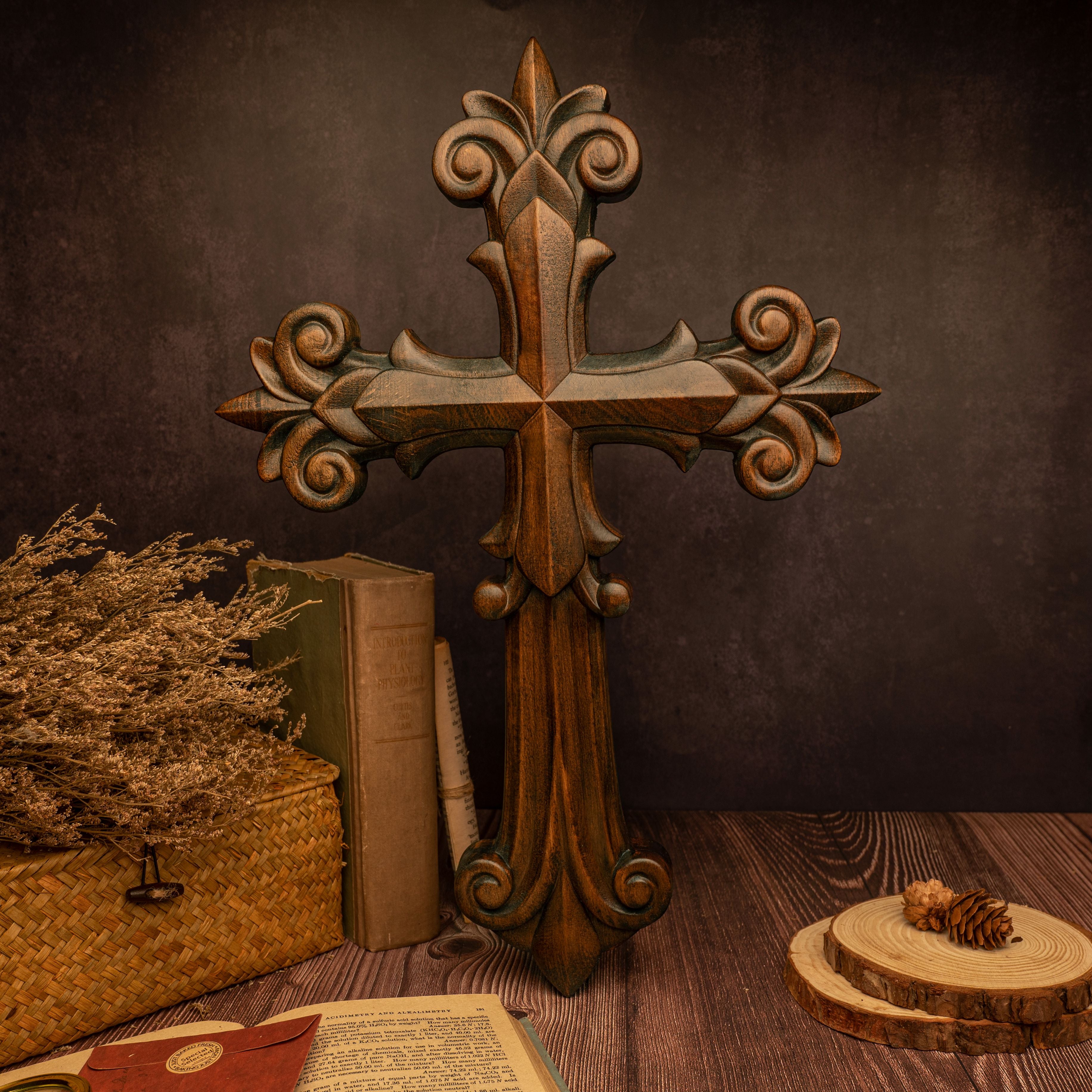 Wooden Cross Carved from Solid Beech Wood