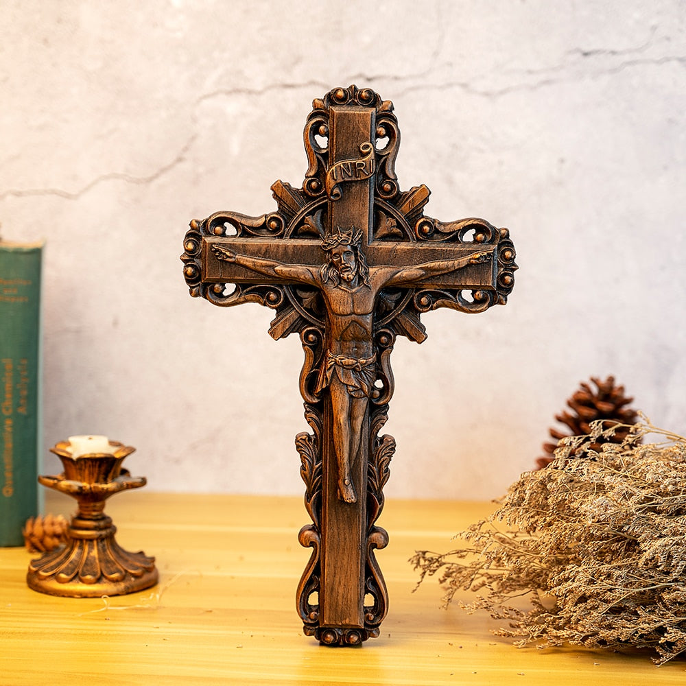 Jesus on the Holy Cross INRI Handmade Wood Carving