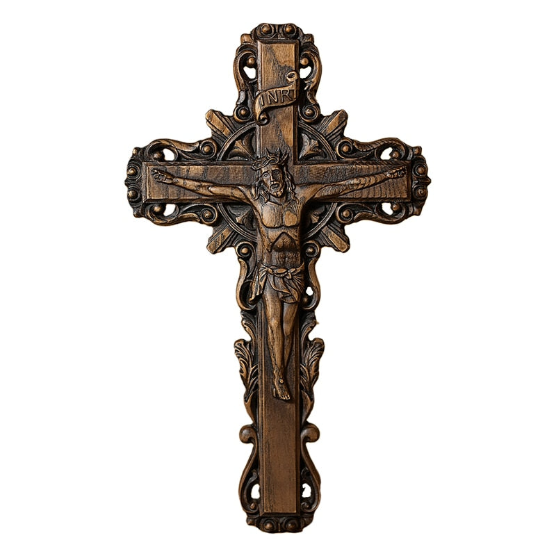 Jesus on the Holy Cross INRI Handmade Wood Carving