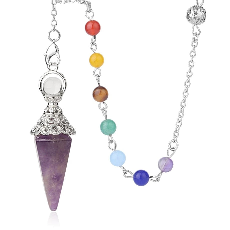 Natural Stone Pendulum for Dowsing & Divination with 7 Chakra Chain