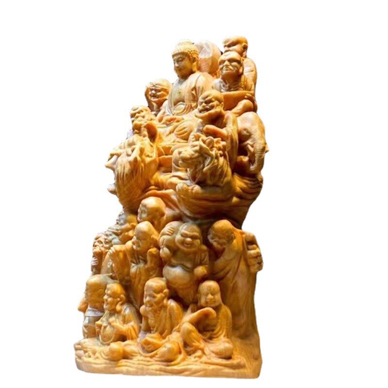 Thuja Wood Eighteen Arhat Buddha Statue - Hand Carved