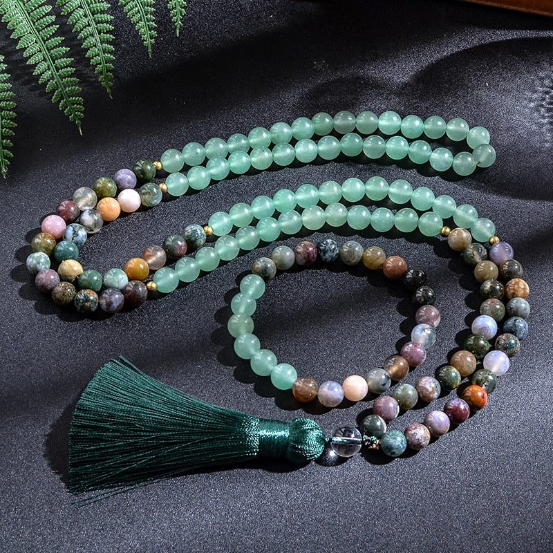 108 Bead Mala Handmade w/ Indian Agate & Green Aventurine