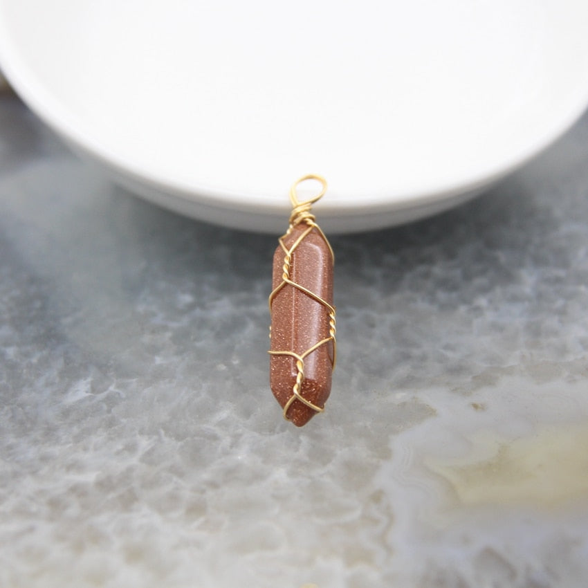 Copper Wire Wrapped Crystal Stone Pendants