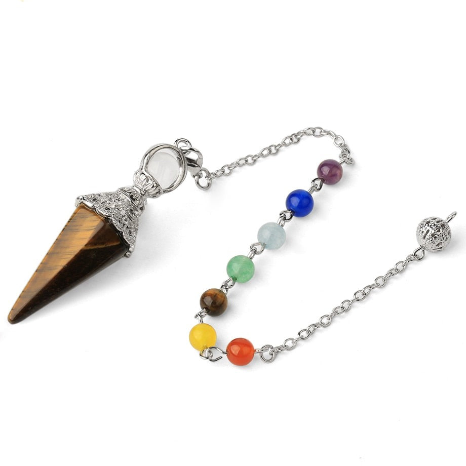 Natural Stone Pendulum for Dowsing & Divination with 7 Chakra Chain