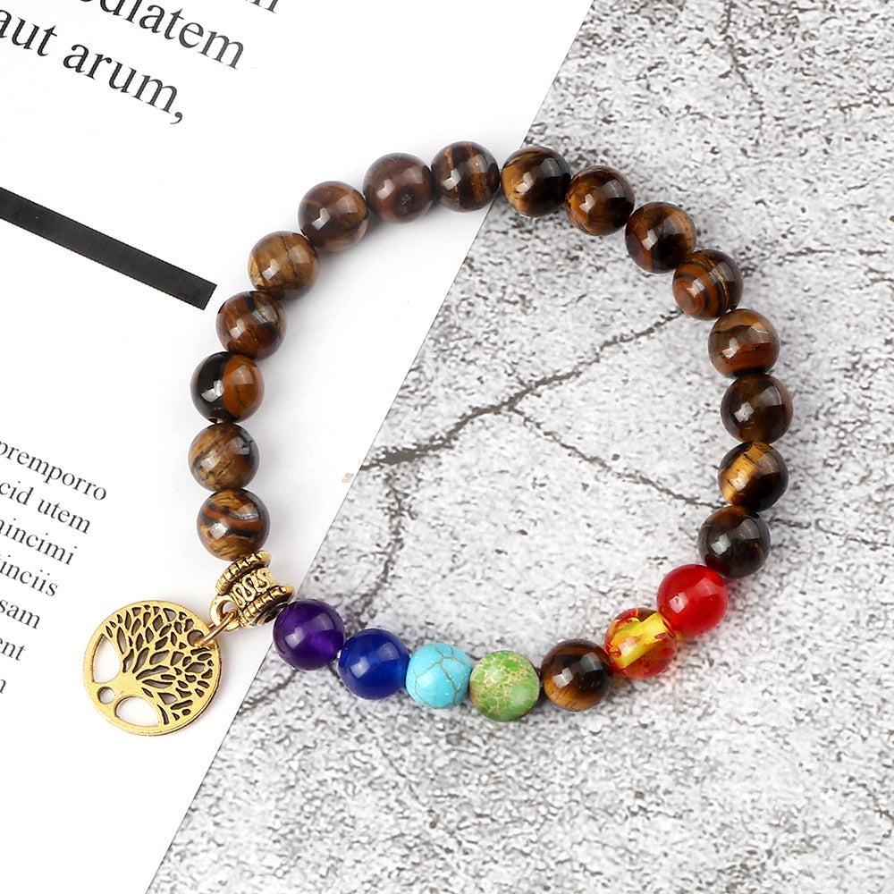 7 Chakra Stones Bracelet w/ Tree of Life Pendant