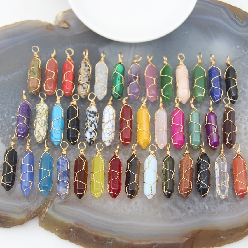 Copper Wire Wrapped Crystal Stone Pendants