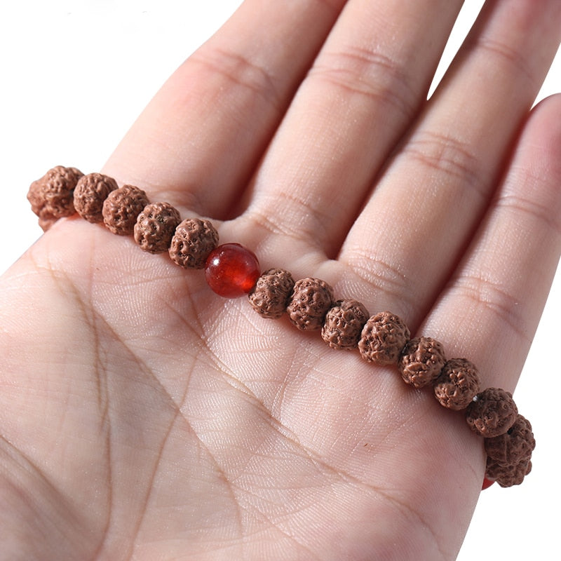 Red Onyx & Natural Rudraksha Beaded Bracelet