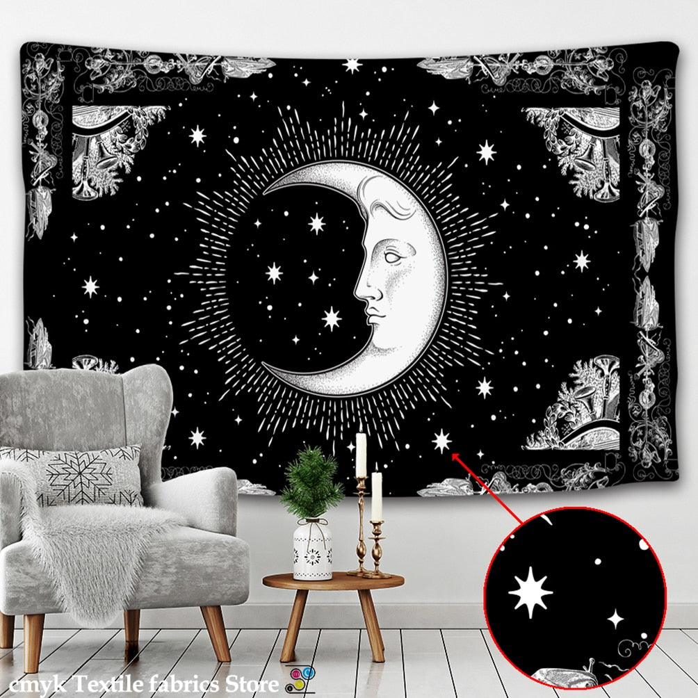 Celestial Crescent Moon Tapestry