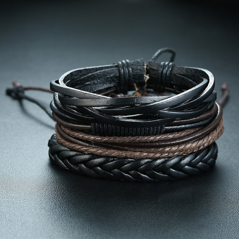 Braided Wrap Leather Bracelets for Men 4Pcs/Set