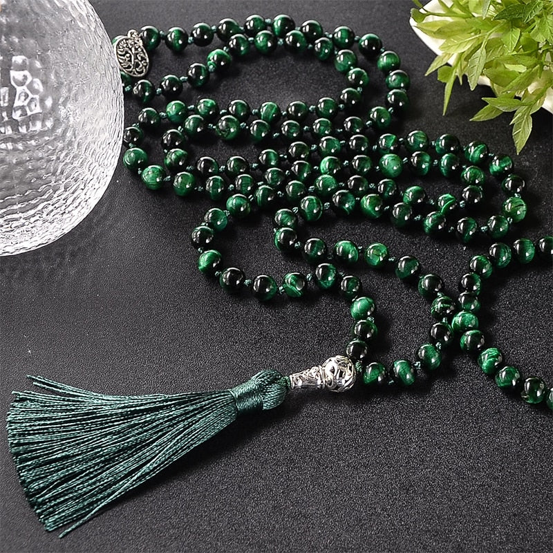 108 Bead Mala Handmade w/ Natural Green Tiger Eye