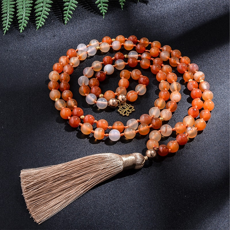 108 Bead Mala Handmade w/ Natural Orange Agate