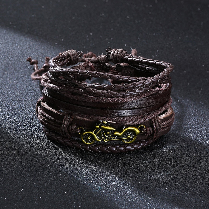 Braided Wrap Leather Bracelets for Men 4Pcs/Set