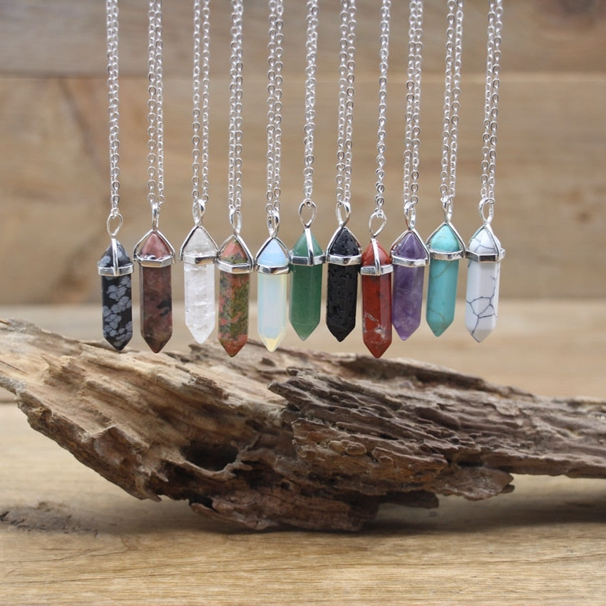 Natural Stone Hexagonal Point Pendant Necklace