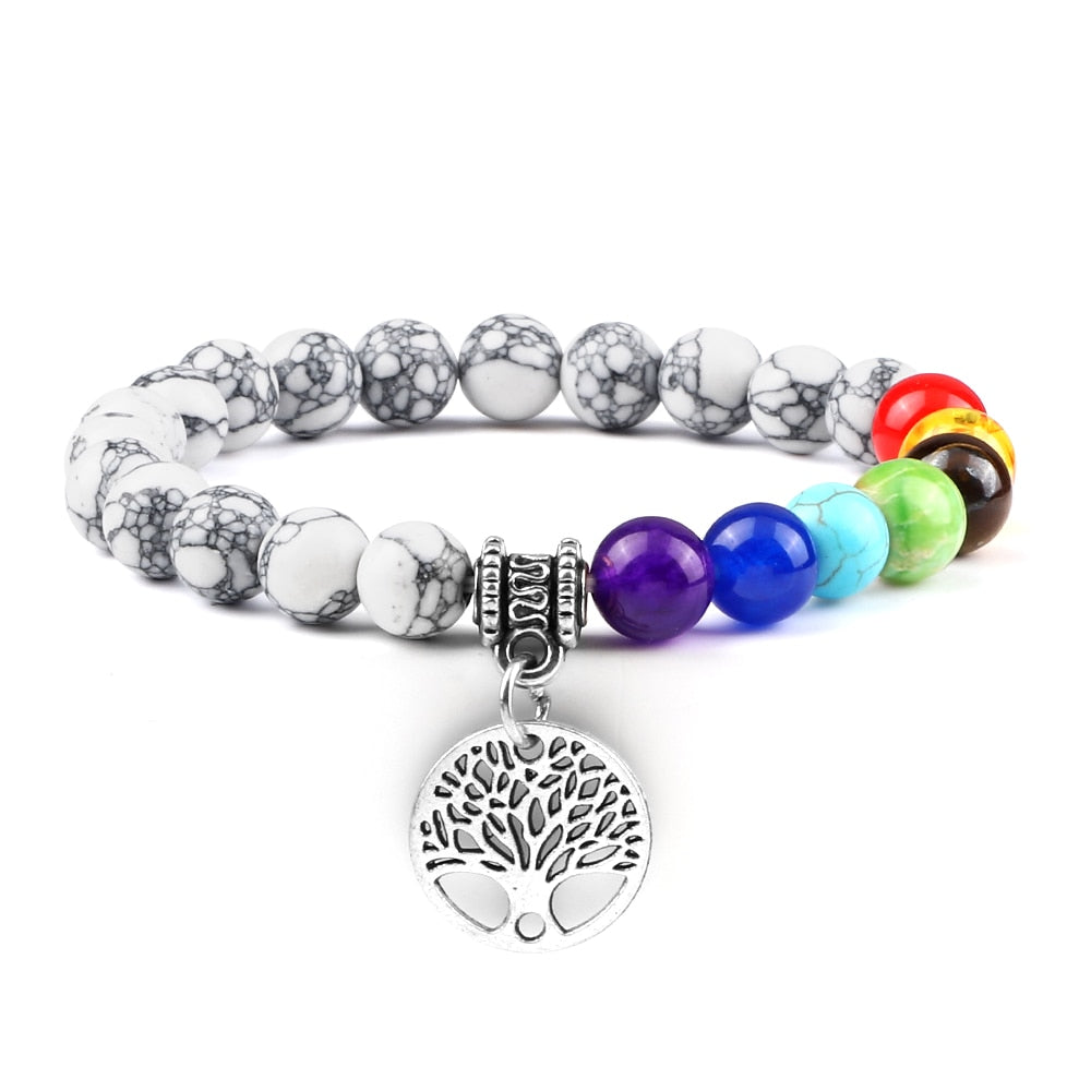 7 Chakra Stones Bracelet w/ Tree of Life Pendant