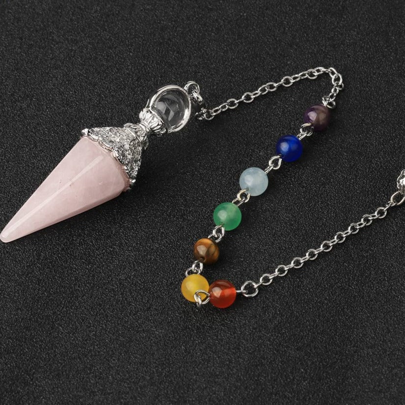 Natural Stone Pendulum for Dowsing & Divination with 7 Chakra Chain