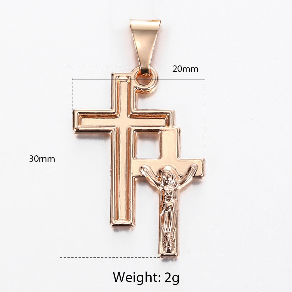 Jesus on the Holy Cross Pendant Necklace in Rose Gold Colour