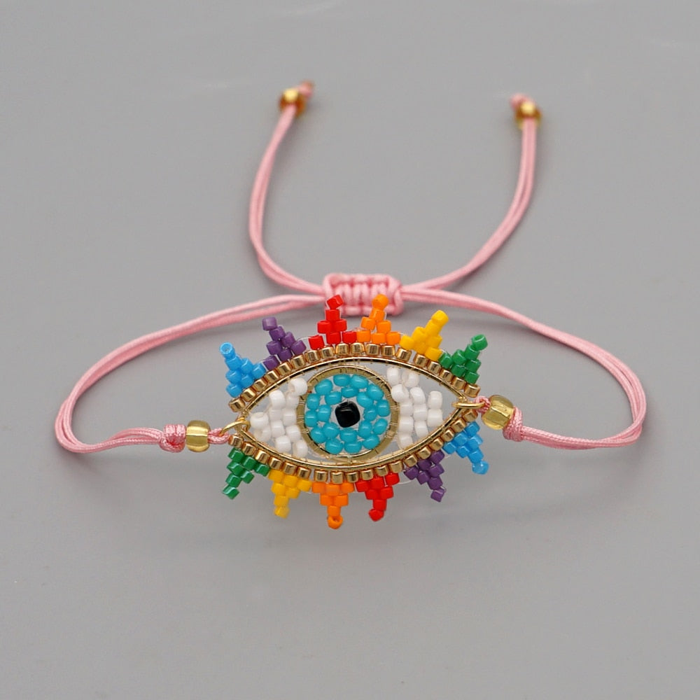 Evil Eye Rainbow Beaded Bracelet