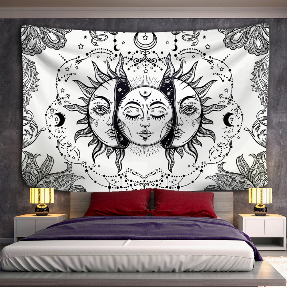 Sun & Moon Tapestry in White Background