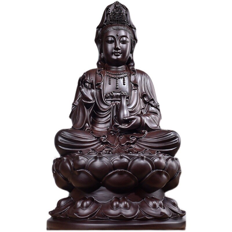 Guanyin Buddha on top of Lotus Flower Hand Carved from Sandalwood