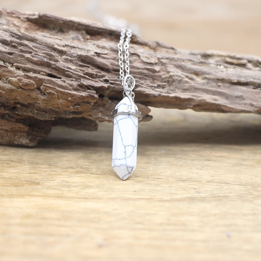 Natural Stone Hexagonal Point Pendant Necklace