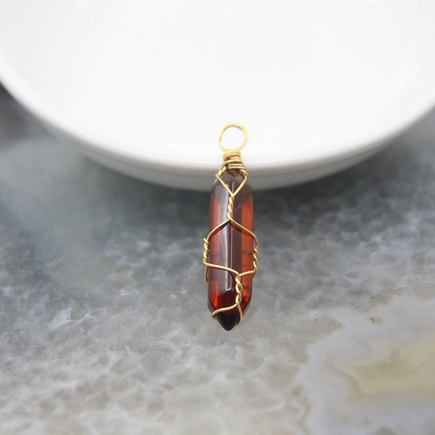 Copper Wire Wrapped Crystal Stone Pendants