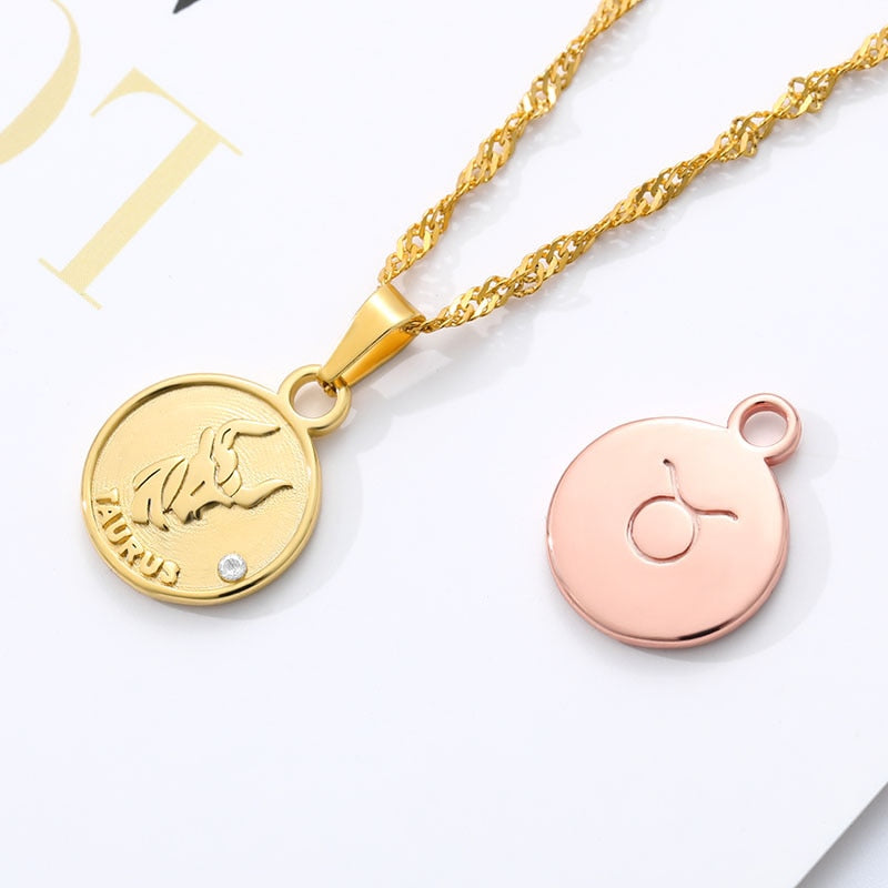 Zodiac Coin Pendant Necklace