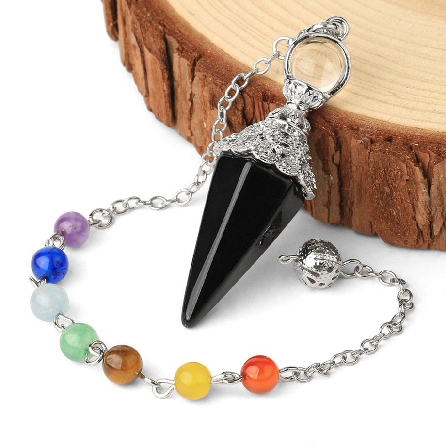 Natural Stone Pendulum for Dowsing & Divination with 7 Chakra Chain