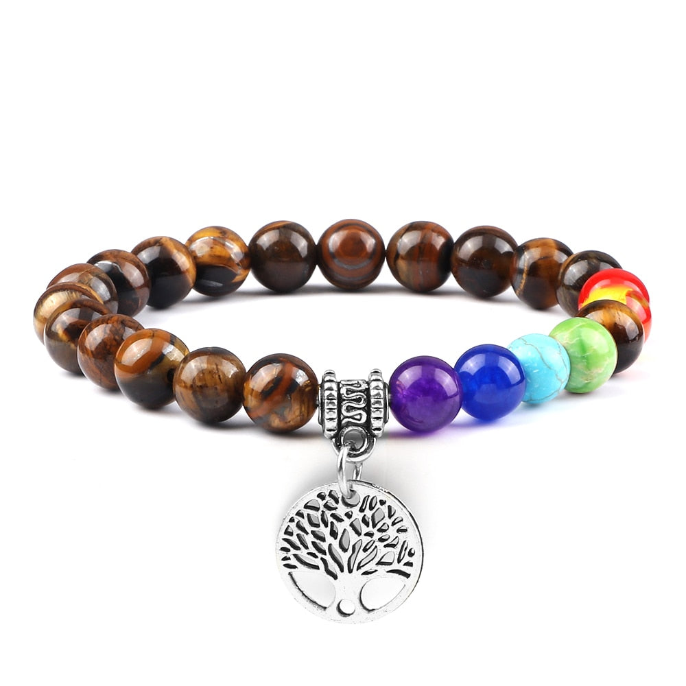 7 Chakra Stones Bracelet w/ Tree of Life Pendant