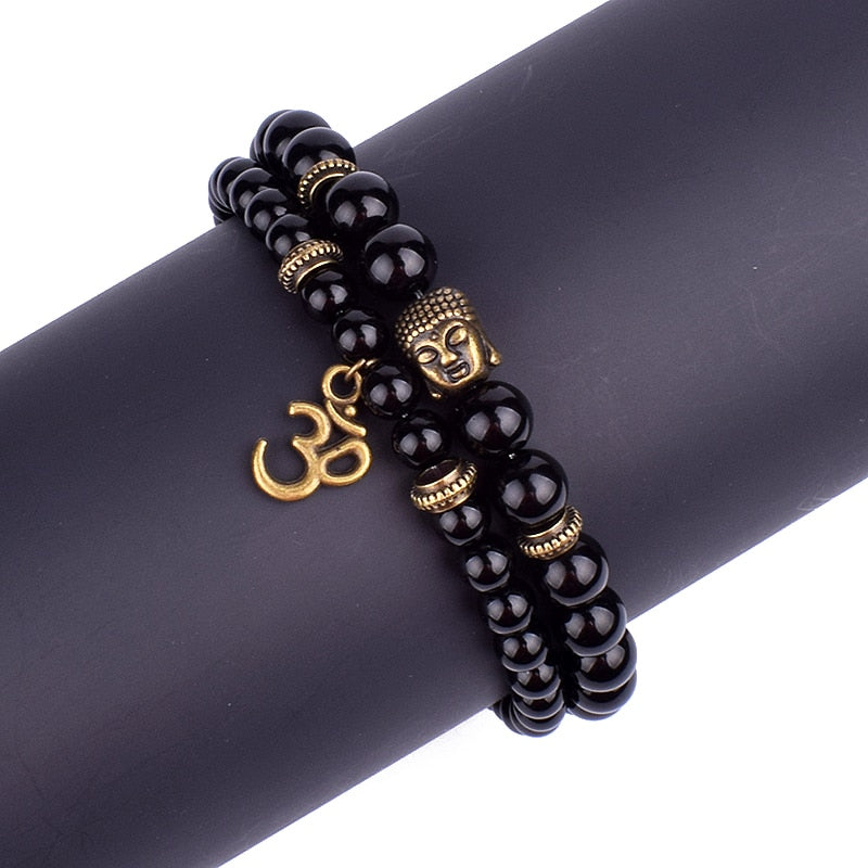 Ohm Charm Buddha Bead Bracelet