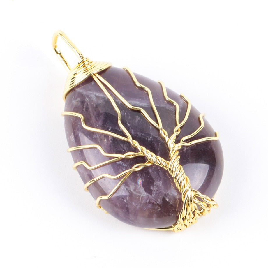 Tree of Life Wire Wrap Water Drop Pendant & Necklace