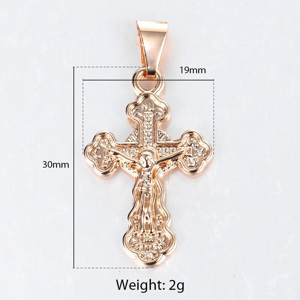 Jesus on the Holy Cross Pendant Necklace in Rose Gold Colour