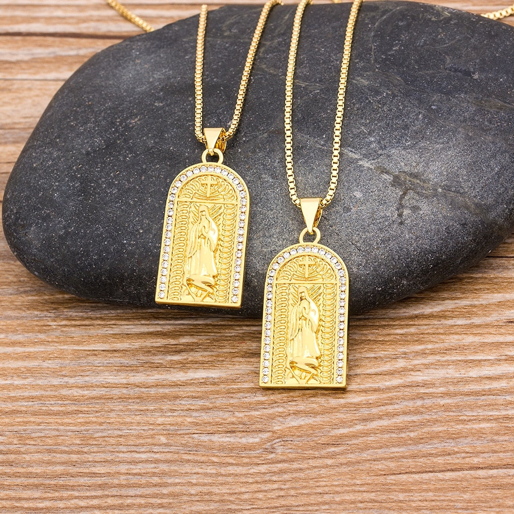 Virgin Mary Crystal Pendant Necklaces