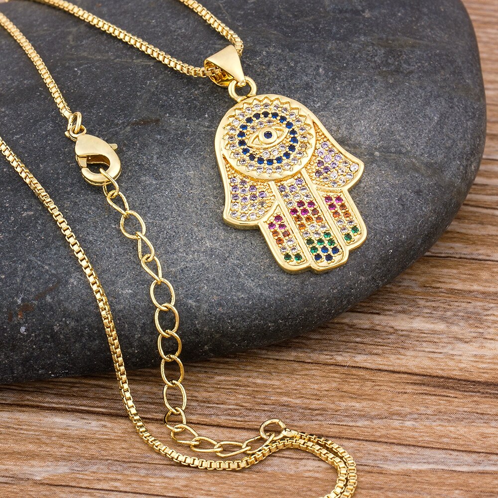 Hand of Fatima & Evil Eye Crystal Pendant Necklace