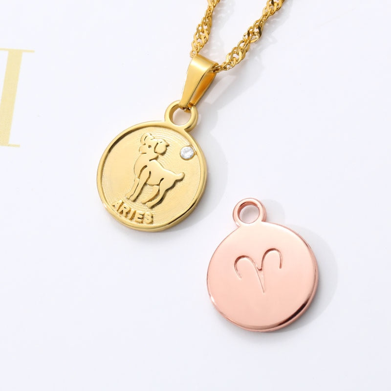 Zodiac Coin Pendant Necklace